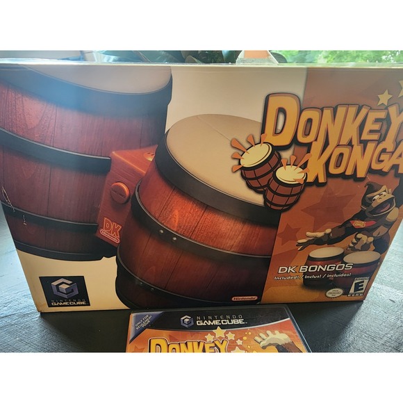 Donkey Konga DK Bongos Controller Nintendo Gamecube CIB Complete w/ Game - Picture 2 of 16